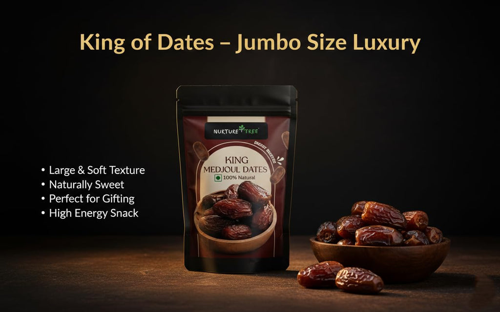 Nurture Tree Premium Dates Combo Pack – King Medjoul, Ajwa & Kalmi Dates | Ramadan Special | 100% Natural Soft & Fresh Khajoor | No Added Sugar | Healthy Dry Fruit Snack (Pack of 3 100gm)