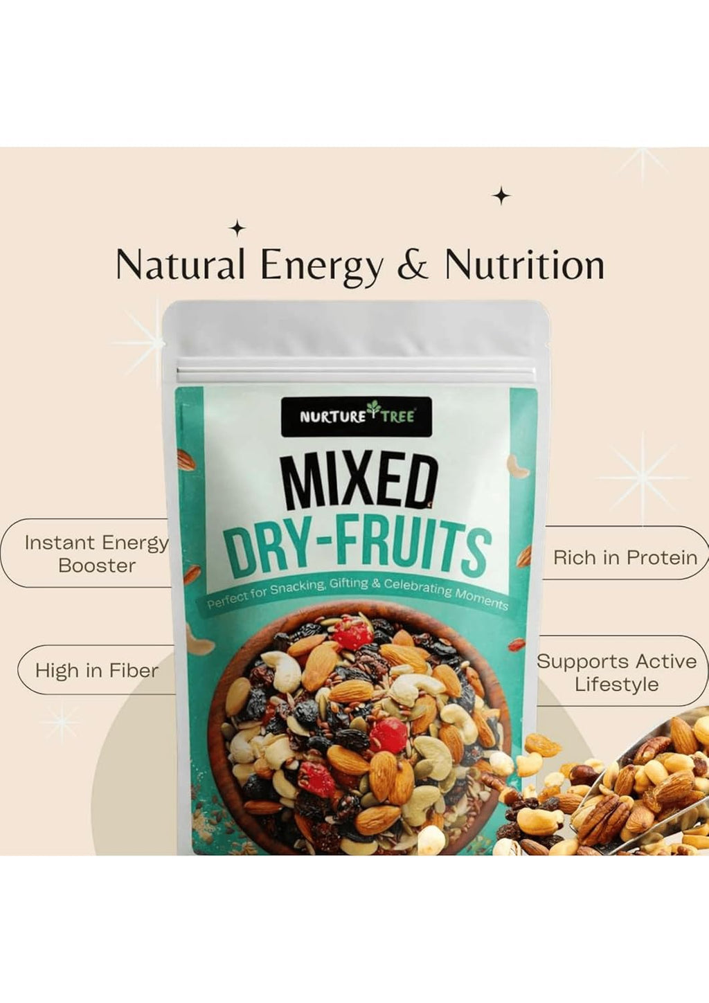 Nurture Tree Mixed Dry Fruits – 11 Superfoods in 1 Nut Mix with Seeds 200g - Strawberry, Goji Berry, Blueberry, Munakka Raisins, Almonds, Cashews, Cranberries, Watermelon Seeds, Pumpkin, Flax & Sunflower