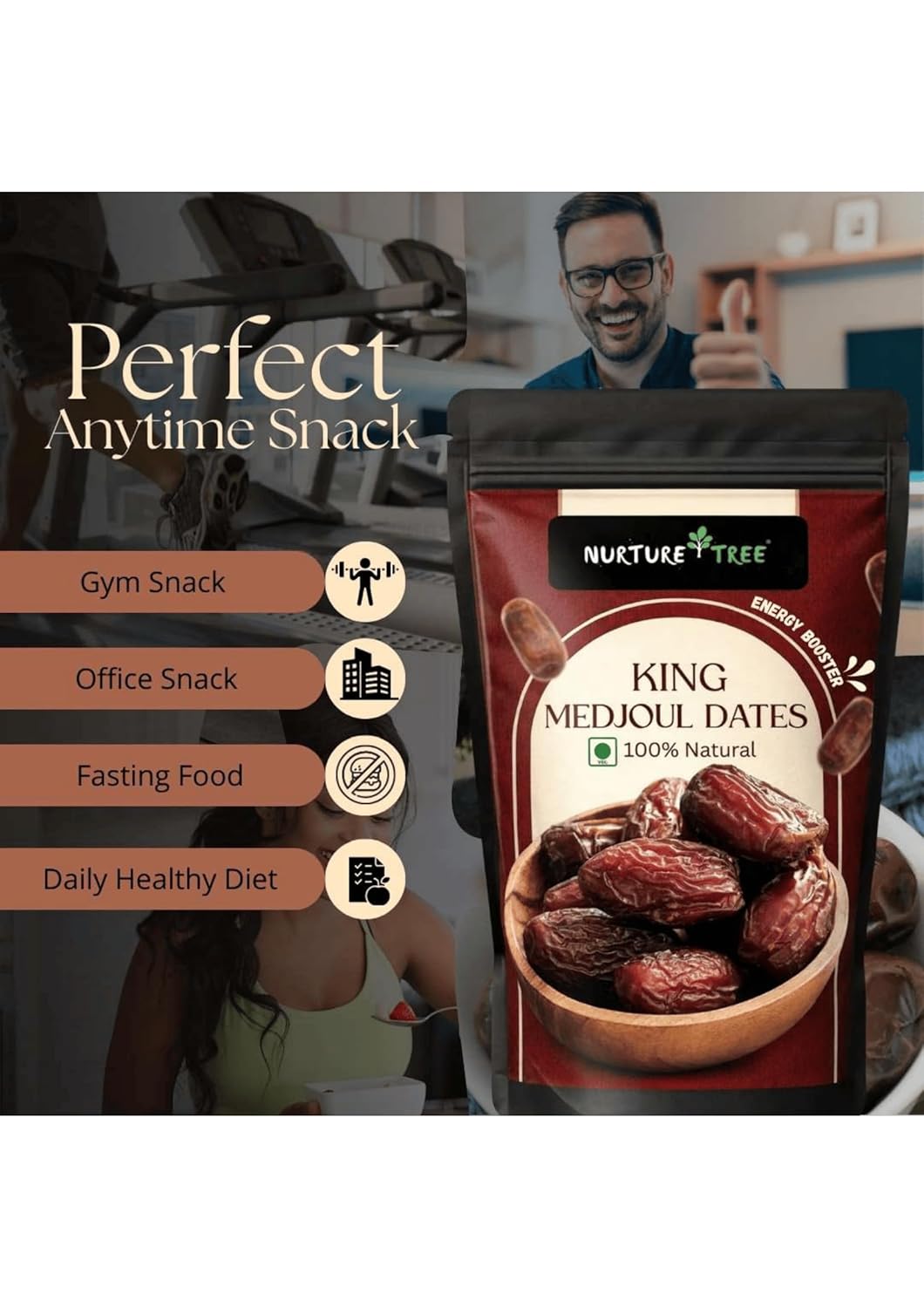 Nurture Tree Premium King Medjoul Dates 200g | Soft & Chewy Khajoor Dry Fruit | Naturally Sweet Caramel Taste | Healthy Snack for Weight Management | Zero Trans Fat