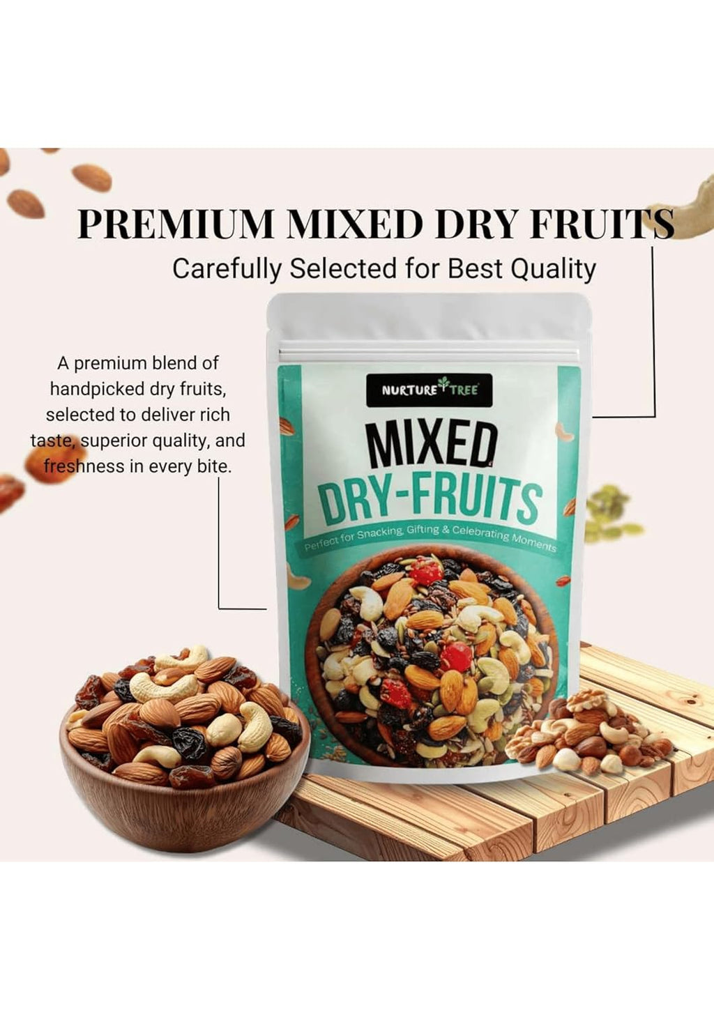 Nurture Tree Mixed Dry Fruits – 11 Superfoods in 1 Nut Mix with Seeds 200g - Strawberry, Goji Berry, Blueberry, Munakka Raisins, Almonds, Cashews, Cranberries, Watermelon Seeds, Pumpkin, Flax & Sunflower