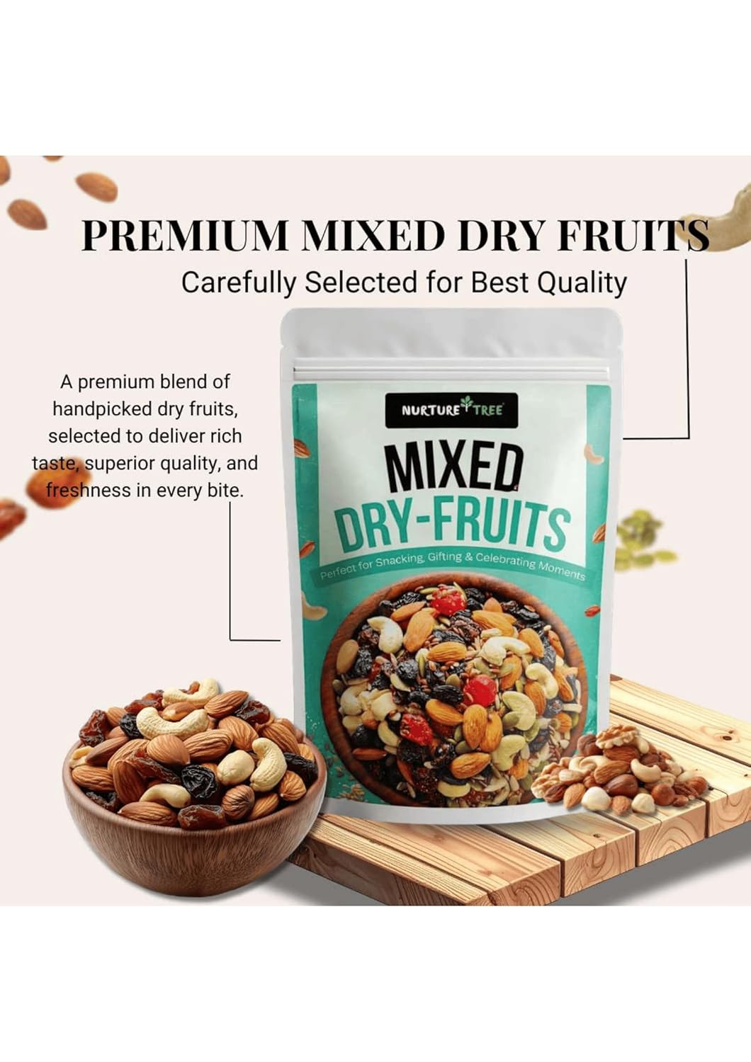 Nurture Tree Mixed Dry Fruits – 11 Superfoods in 1 Nut Mix with Seeds 200g - Strawberry, Goji Berry, Blueberry, Munakka Raisins, Almonds, Cashews, Cranberries, Watermelon Seeds, Pumpkin, Flax & Sunflower