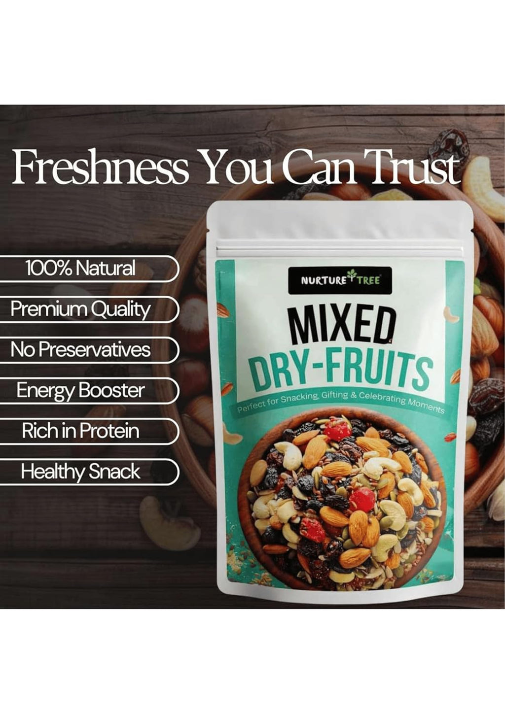 Nurture Tree Mixed Dry Fruits – 11 Superfoods in 1 Nut Mix with Seeds 200g - Strawberry, Goji Berry, Blueberry, Munakka Raisins, Almonds, Cashews, Cranberries, Watermelon Seeds, Pumpkin, Flax & Sunflower