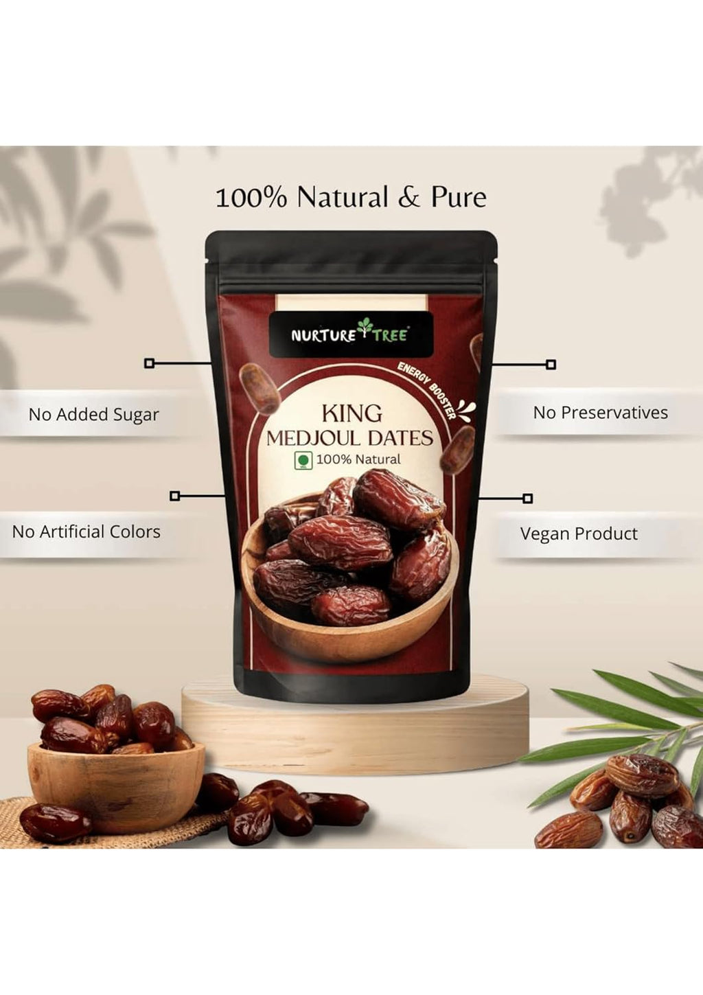 Nurture Tree Premium King Medjoul Dates 200g | Soft & Chewy Khajoor Dry Fruit | Naturally Sweet Caramel Taste | Healthy Snack for Weight Management | Zero Trans Fat