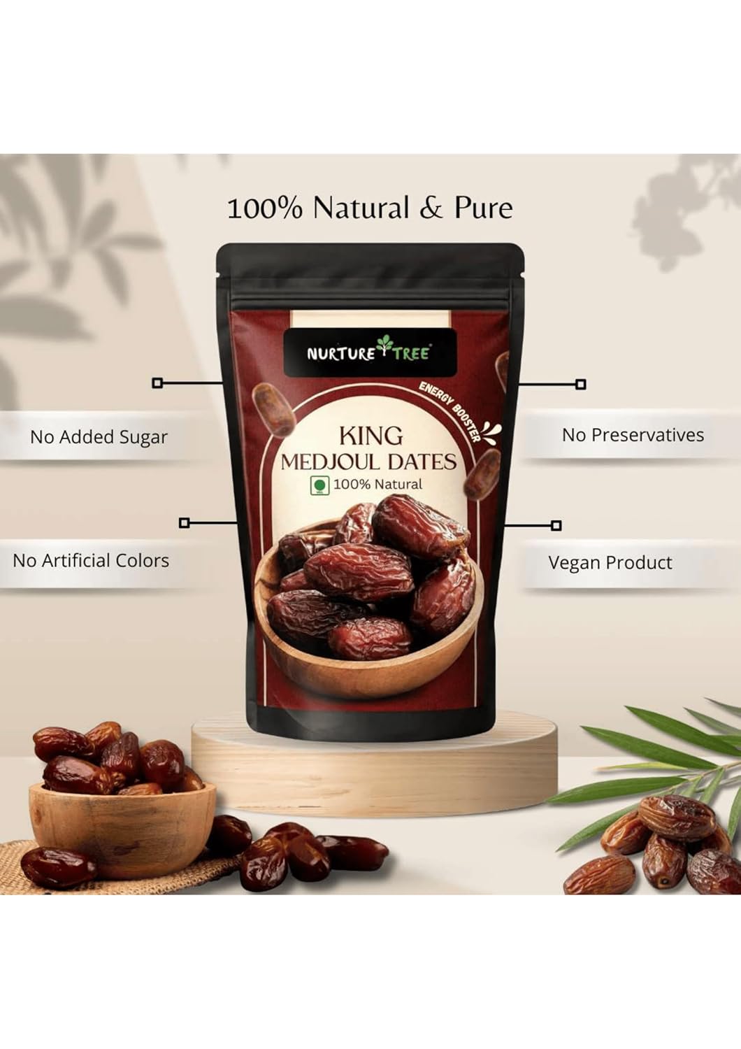 Nurture Tree Premium King Medjoul Dates 200g | Soft & Chewy Khajoor Dry Fruit | Naturally Sweet Caramel Taste | Healthy Snack for Weight Management | Zero Trans Fat