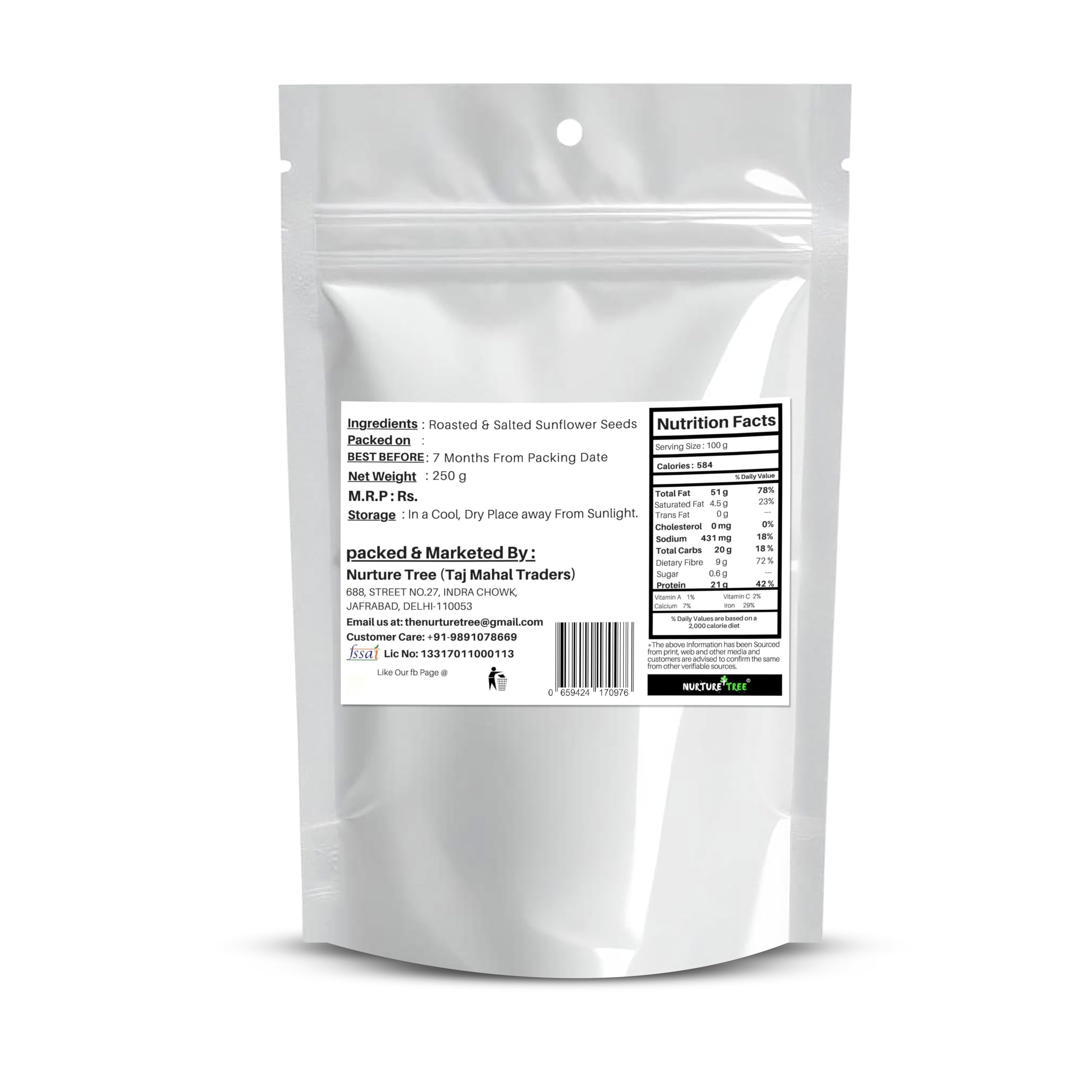 Nurture Tree Premium Raw Sunflower Seeds | High Fibre & Protein Healthy Snacks - Nurture Tree