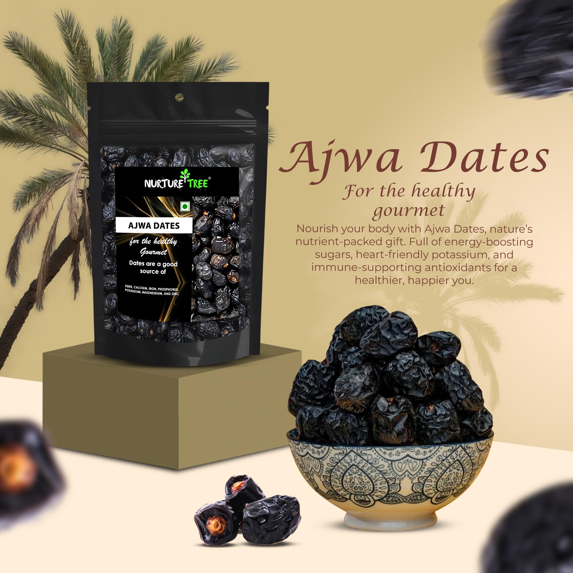 Nurture Tree Premium Saudi Ajwa Dates | Soft & Delicious Arabian Dates - Nurture Tree