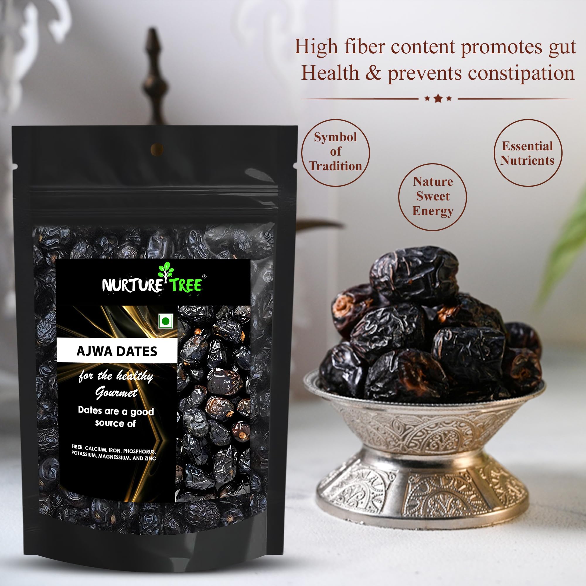 Nurture Tree Premium Saudi Ajwa Dates | Soft & Delicious Arabian Dates - Nurture Tree